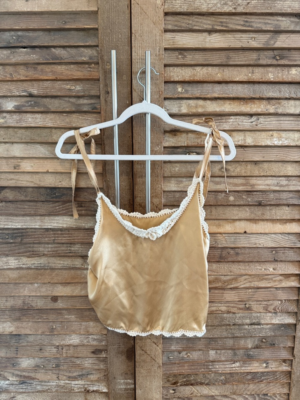 Chasing Unicorns Beige Camisole with Cream Lace Trim
